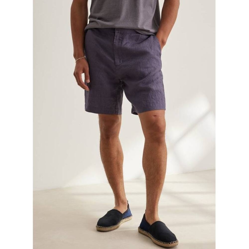 Velvet by Graham & Spencer Mens Eamon Linen Shorts French Navy Blue XL 38 NEW